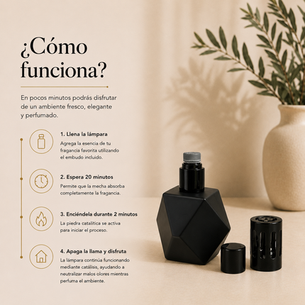Lámpara Catalítica Obsidiana | Incluye Fragancia Premium